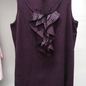Maroon Sleeveless Knit Top - Satiny Ruffles
